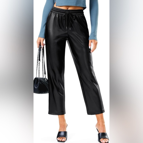 None Pants - Faux Leather Cropped Pants Size L